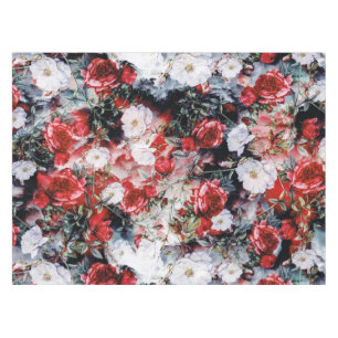 Rotes weißes Mit Blumenschwarzes der Tischdecke