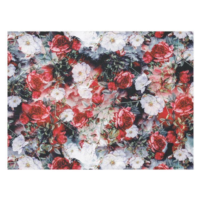 Rotes weißes Mit Blumenschwarzes der Tischdecke (Vorderseite (Horizontal))