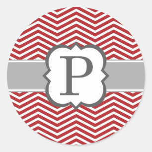Rotes weißes Monogramm Letter P Zickzack Runder Aufkleber