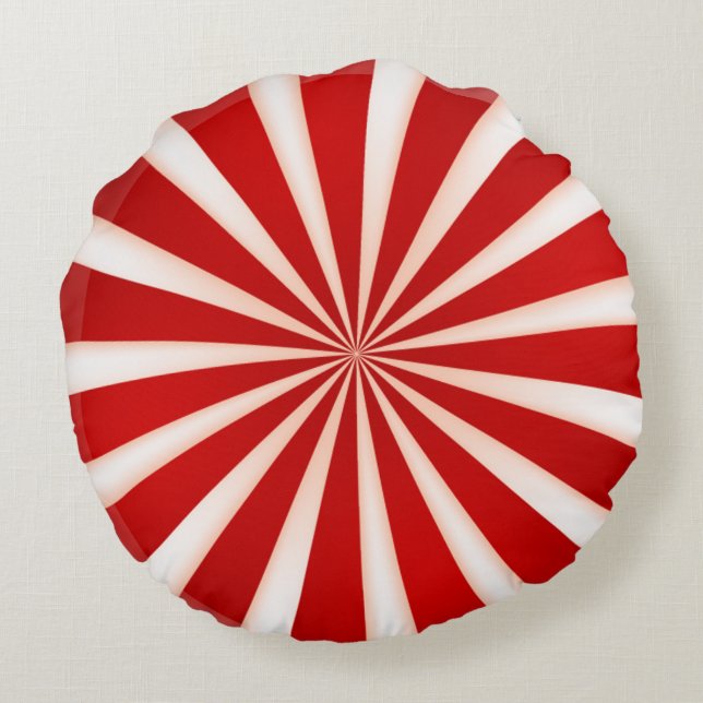 Rotes weißes Peppermint Swirt Design Rundkissen Rundes Kissen (Rückseite)