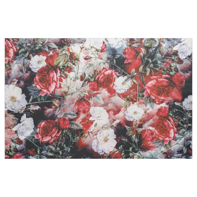 Rotes weißes schwarzes mit Blumengewebe der Stoff (Yard (91,4 cm))