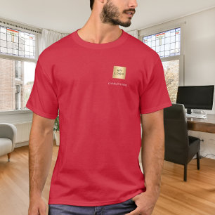 Rotes weißes Teamname-Logo Geschäft T-Shirt