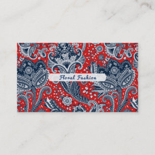 Rotes weißes u. blaues Blumenpaisley Bohemisches Visitenkarte