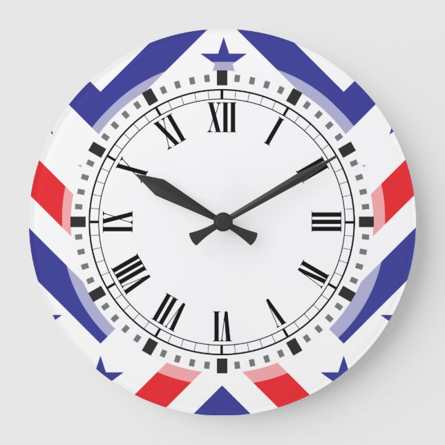 Rotes weißes und blaues Amerikaner-am 4. Juli Große Wanduhr (Vorderseite)