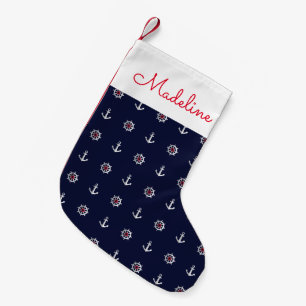 Rotes weißes und blaues Anker-Muster   addieren Kleiner Weihnachtsstrumpf