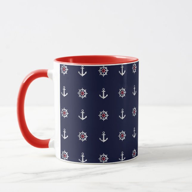 Rotes weißes und blaues Anker-Muster Tasse (Links)