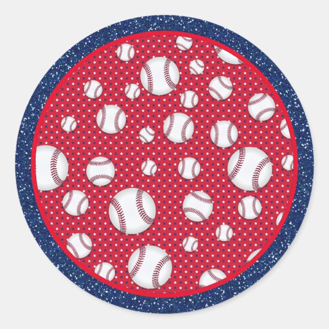 Rotes weißes und blaues Baseballpapier Runder Aufkleber (Vorderseite)