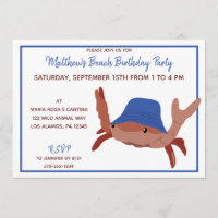Rotes, weißes und blaues Cartoon Crab Beach Party