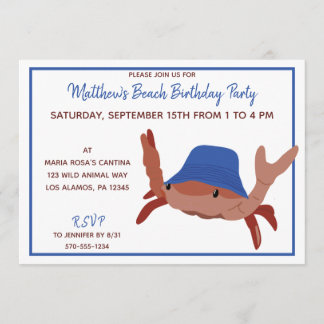 Rotes, weißes und blaues Cartoon Crab Beach Party Einladung