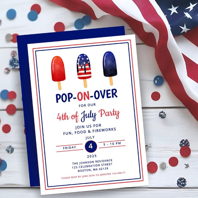 Rotes Weißes Und Blaues Eis am 4. Juli Einladung (Red White And Blue Popsicle 4th Of July Invitation ()