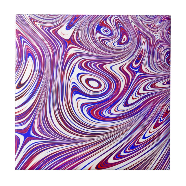 Rotes, Weißes und Blaues Fraktal Design Fliese (Vorderseite)