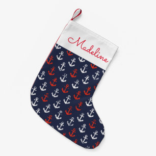 Rotes weißes und blaues Marine-Muster   addieren Kleiner Weihnachtsstrumpf