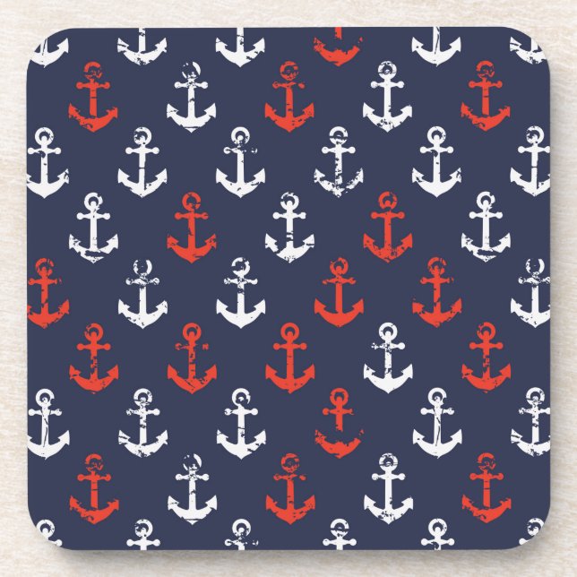 Rotes weißes und blaues Marine-Muster Getränkeuntersetzer (Vorderseite)