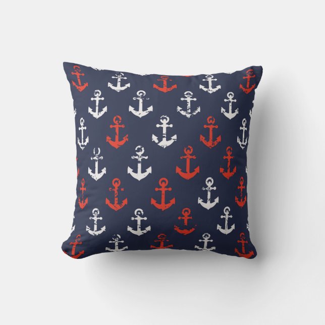 Rotes weißes und blaues Marine-Muster Kissen (Vorderseite)