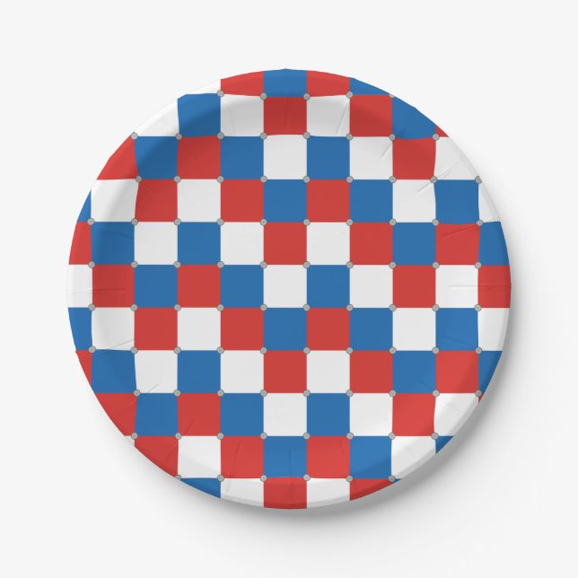 Rotes weißes und blaues Muster Pappteller (Vorderseite)