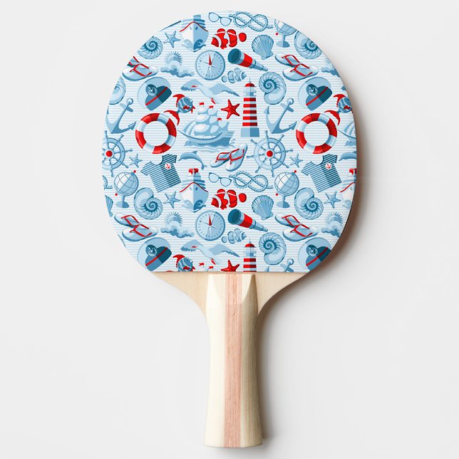 Rotes weißes und blaues nautischmuster tischtennis schläger (Vorderseite)