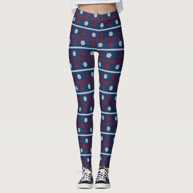 Rotes weißes und blaues Ozean-Muster Leggings (Vorderseite)