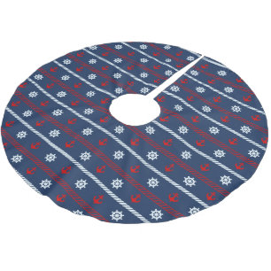 Rotes weißes und blaues Ozean-Muster Polyester Weihnachtsbaumdecke
