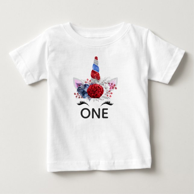 Rotes, Weißes und Blaues Patriotisches Einhorn Baby T-shirt (Vorderseite)