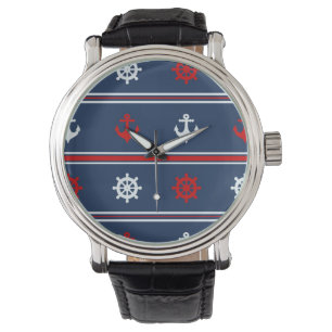 Rotes weißes und blaues Seemuster Armbanduhr
