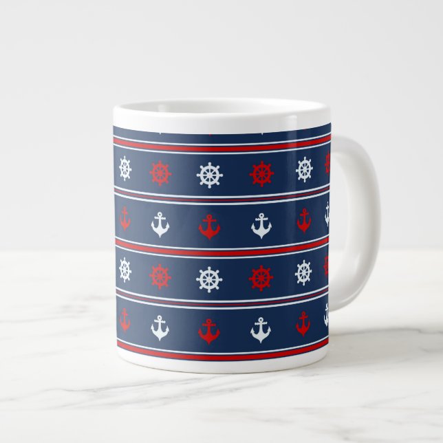 Rotes weißes und blaues Seemuster Jumbo-Tasse (Vorderseite Rechts)