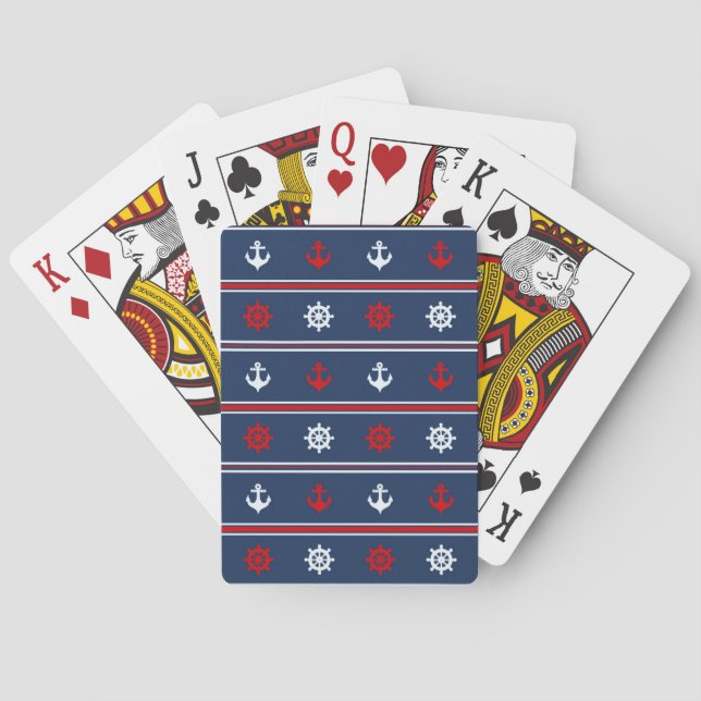 Rotes weißes und blaues Seemuster Spielkarten (Rückseite)
