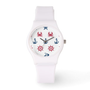 Rotes weißes und blaues Seesymbol-Muster Armbanduhr