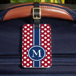 Rotes weißes und blaues Tupfen-Monogramm Gepäckanhänger
