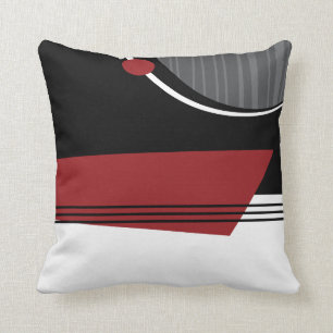Rotes weißes und schwarzes geometrisches Kissen