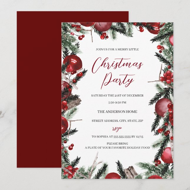 Rotes Weißes Weihnachtslied Festliches Party Einladung (Vorne/Hinten)