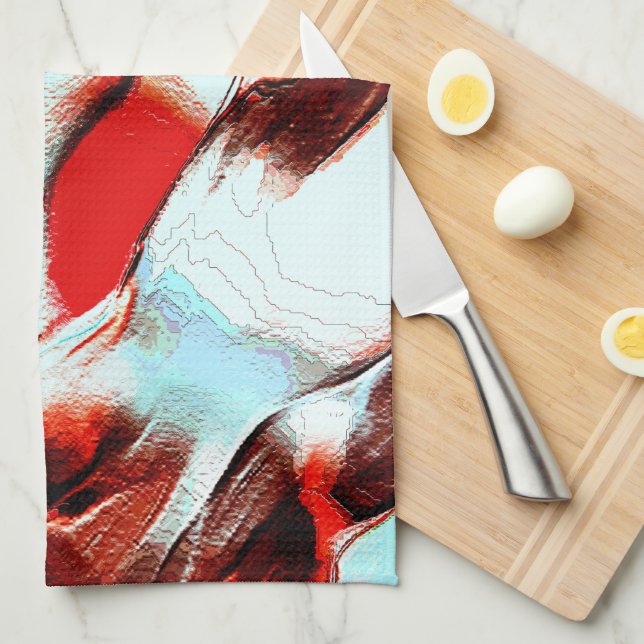 Rotes, weißes Zyan und braun rot Geschirrtuch (Viertel Falte)