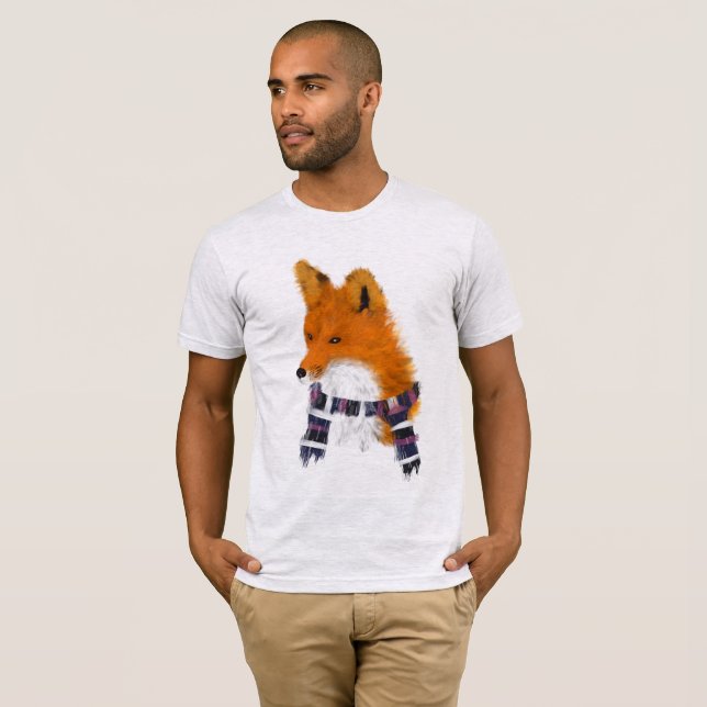 Rotes Winter-Schal-Kunst-T-Shirt Fox tragendes T-Shirt (Vorne ganz)
