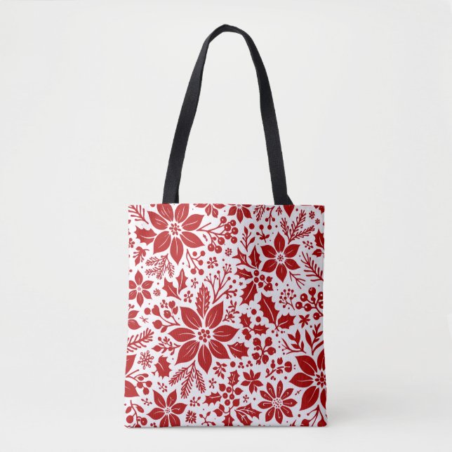 Rotes Winterblumenmuster Tasche (Vorderseite)