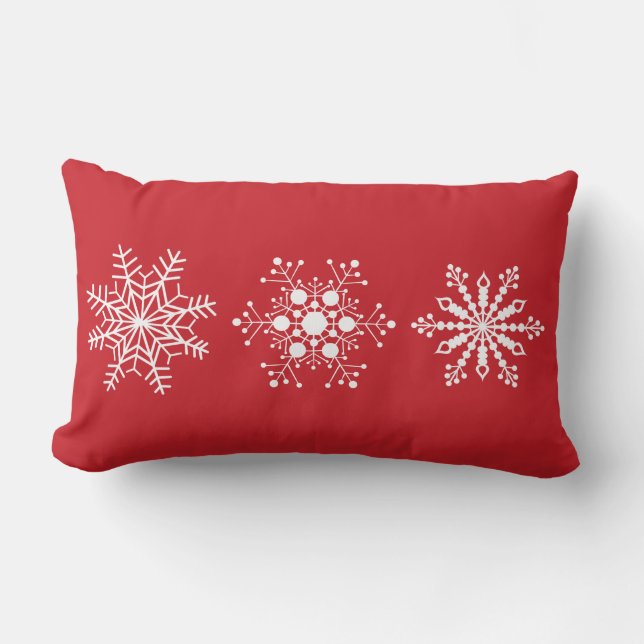 Rotes Winterkissen mit Schneeflocken Lendenkissen (Vorderseite)