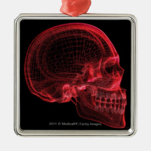 Rotes wireframe eines Schädels Ornament Aus Metall