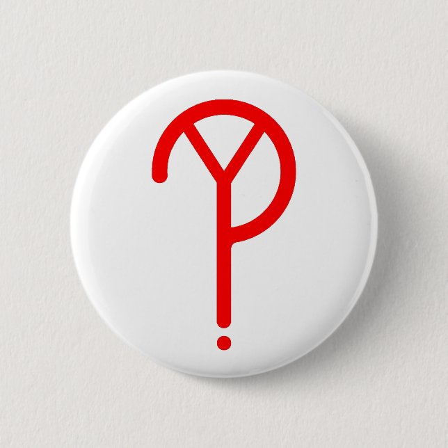 Rotes Y? Symbol auf Weiß Button (Vorderseite)