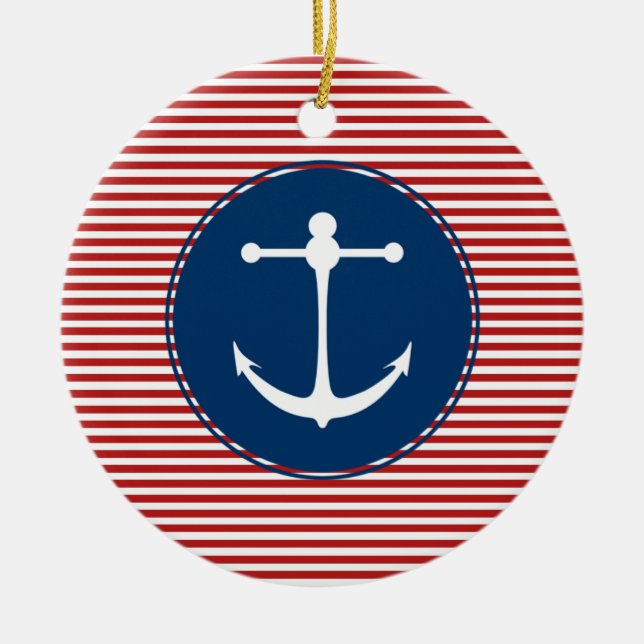 Rotes Yachtclub-Muster Keramikornament (Vorne)