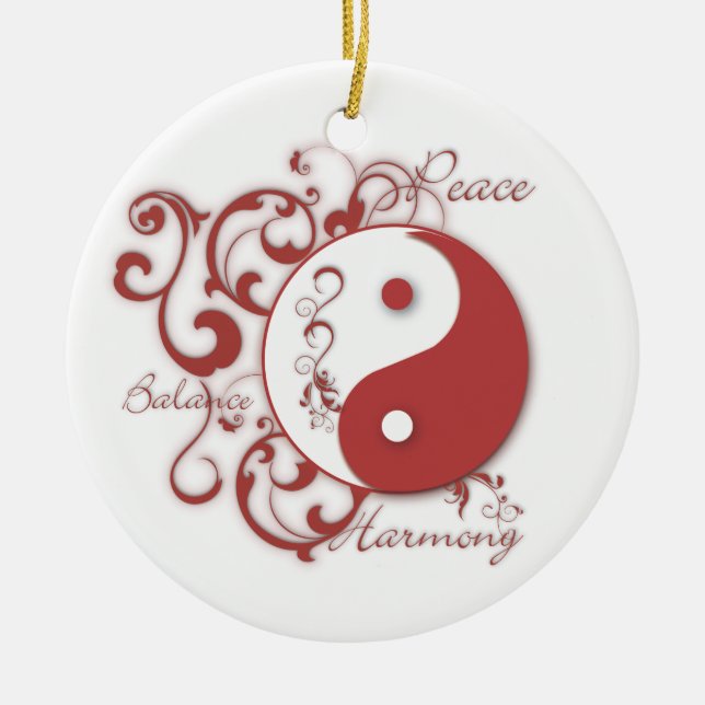 Rotes Yinyang mit Rolleverzierung Keramik Ornament (Vorne)