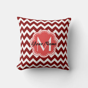 Rotes Zickzack florales Monogramm, Personalisierte Kissen
