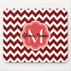 Rotes Zickzack florales Monogramm, Personalisierte Mousepad