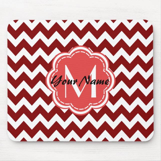 Rotes Zickzack florales Monogramm, Personalisierte Mousepad (Vorne)