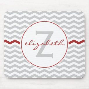 Rotes Zickzack Monogramm Mousepad