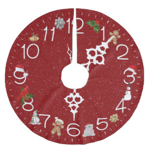 Rotes Zifferblatt mit Weihnachtselementen Polyester Weihnachtsbaumdecke