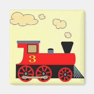 "Rotes Zug-Nr. 3" Kühlschrankmagnet QUADRAT