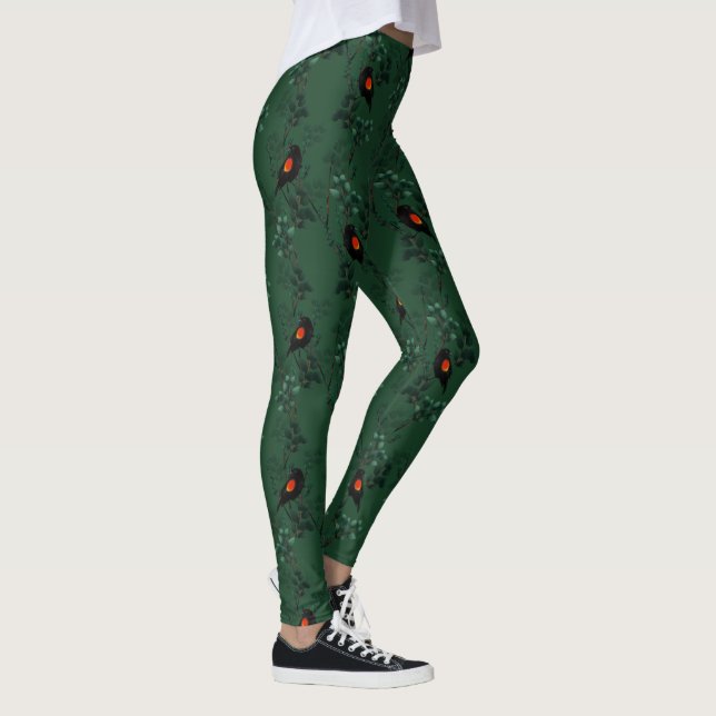 Rotflügel-Schwarzvogelmuster Leggings (Rechts)