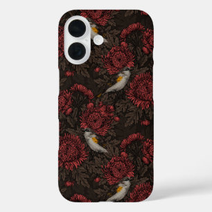 Rotfrüchte in den Chrysanthemen in braun und rot iPhone 16 Hülle