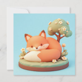 Rotfuchs 3D Ton Stil Blumen Baum Postkarte