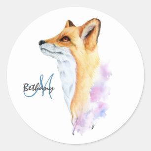 Rotfuchs-Aquarell personalisiert Runder Aufkleber
