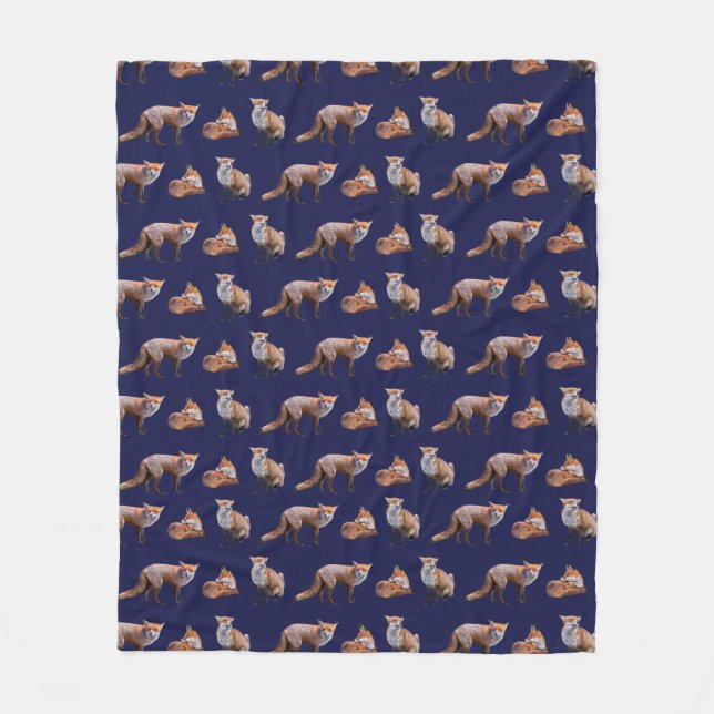 Rotfuchs-Fleece-Decke (Navy) Fleecedecke (Vorderseite)