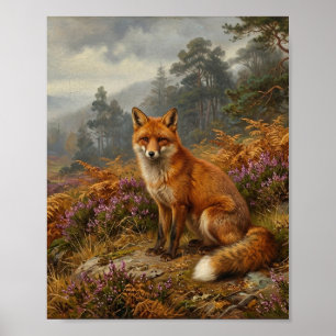 Rotfuchs Herbst Heide Wald Welpen I Poster
